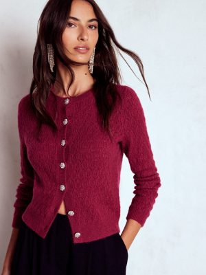 Jewel Button Cardigan-Ruby Red