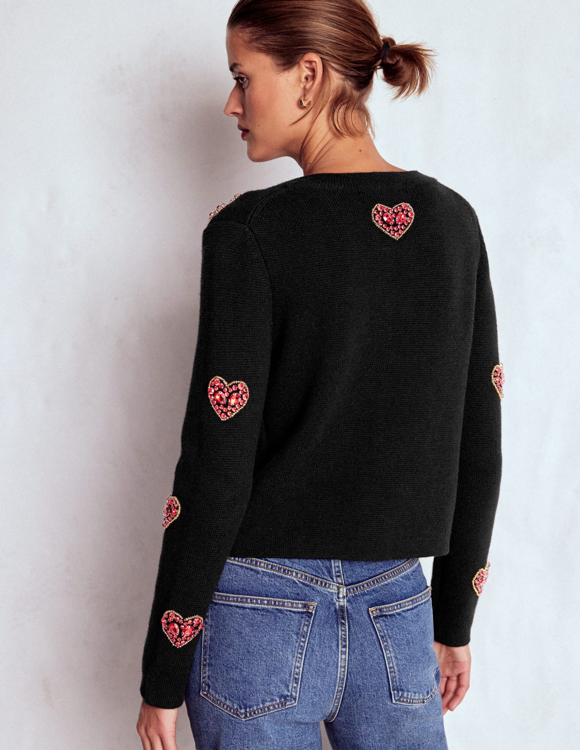 Jewelled Knitted Jacket-Black Hearts - Image 3