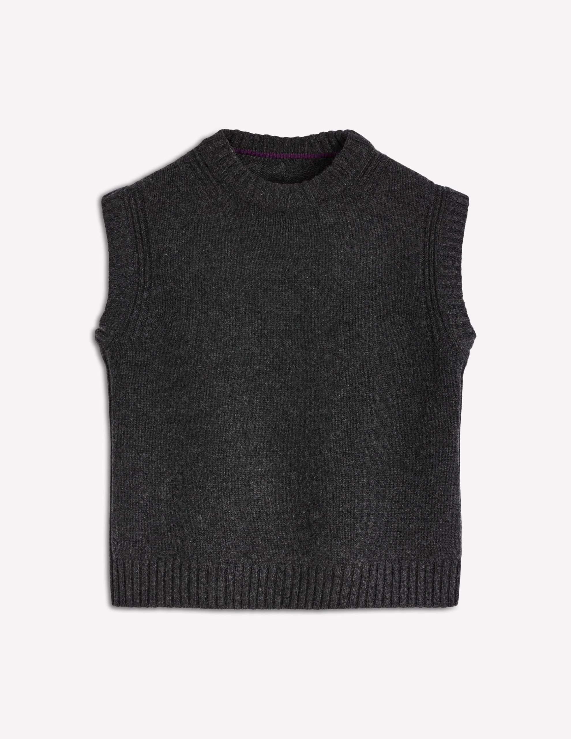 Cashmere Ribbed Trim Tank-Charcoal Melange - Image 6