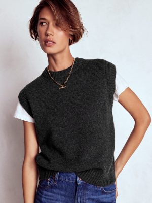 Cashmere Ribbed Trim Tank-Charcoal Melange
