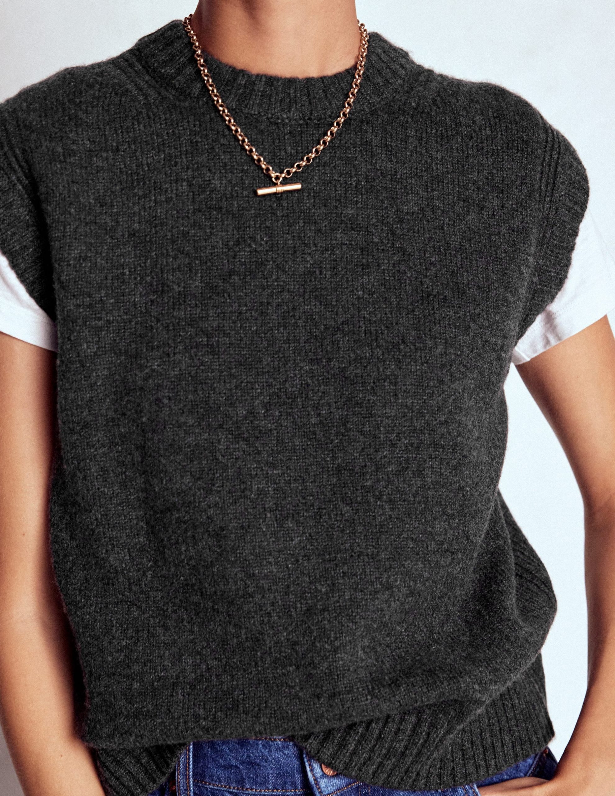 Cashmere Ribbed Trim Tank-Charcoal Melange - Image 2