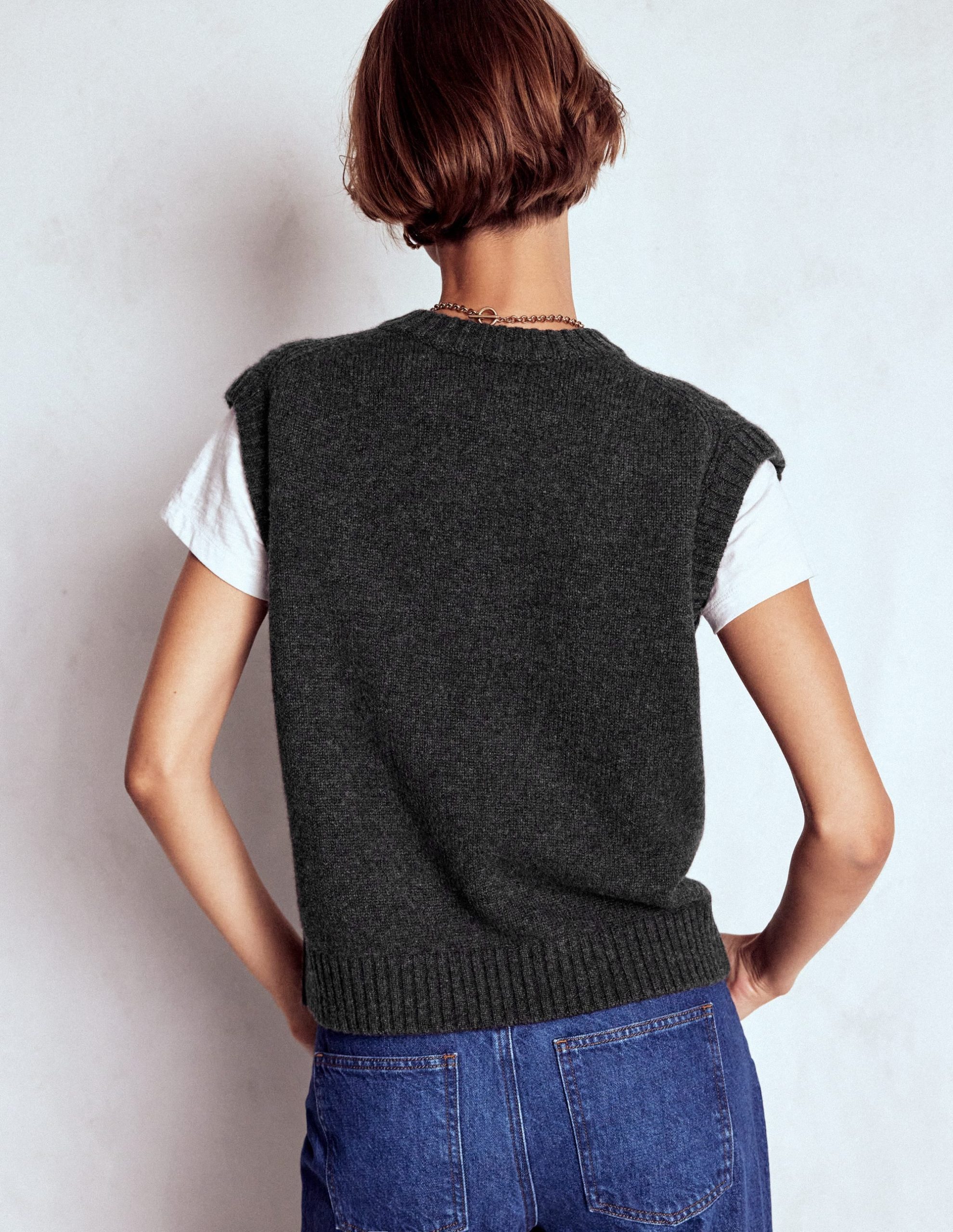Cashmere Ribbed Trim Tank-Charcoal Melange - Image 3