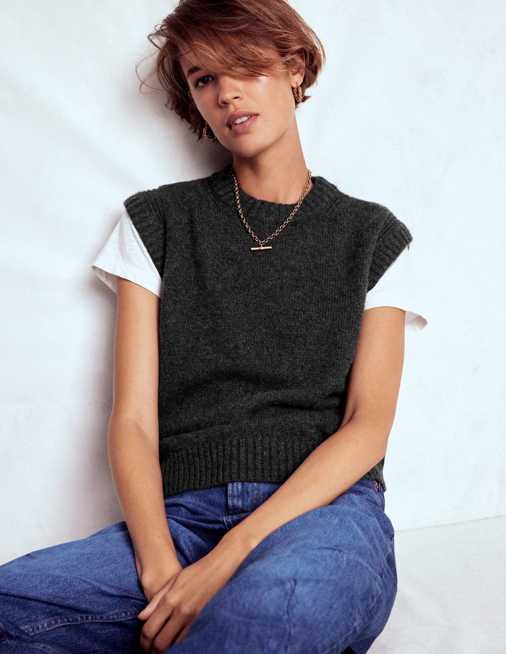 Cashmere Ribbed Trim Tank-Charcoal Melange - Image 4