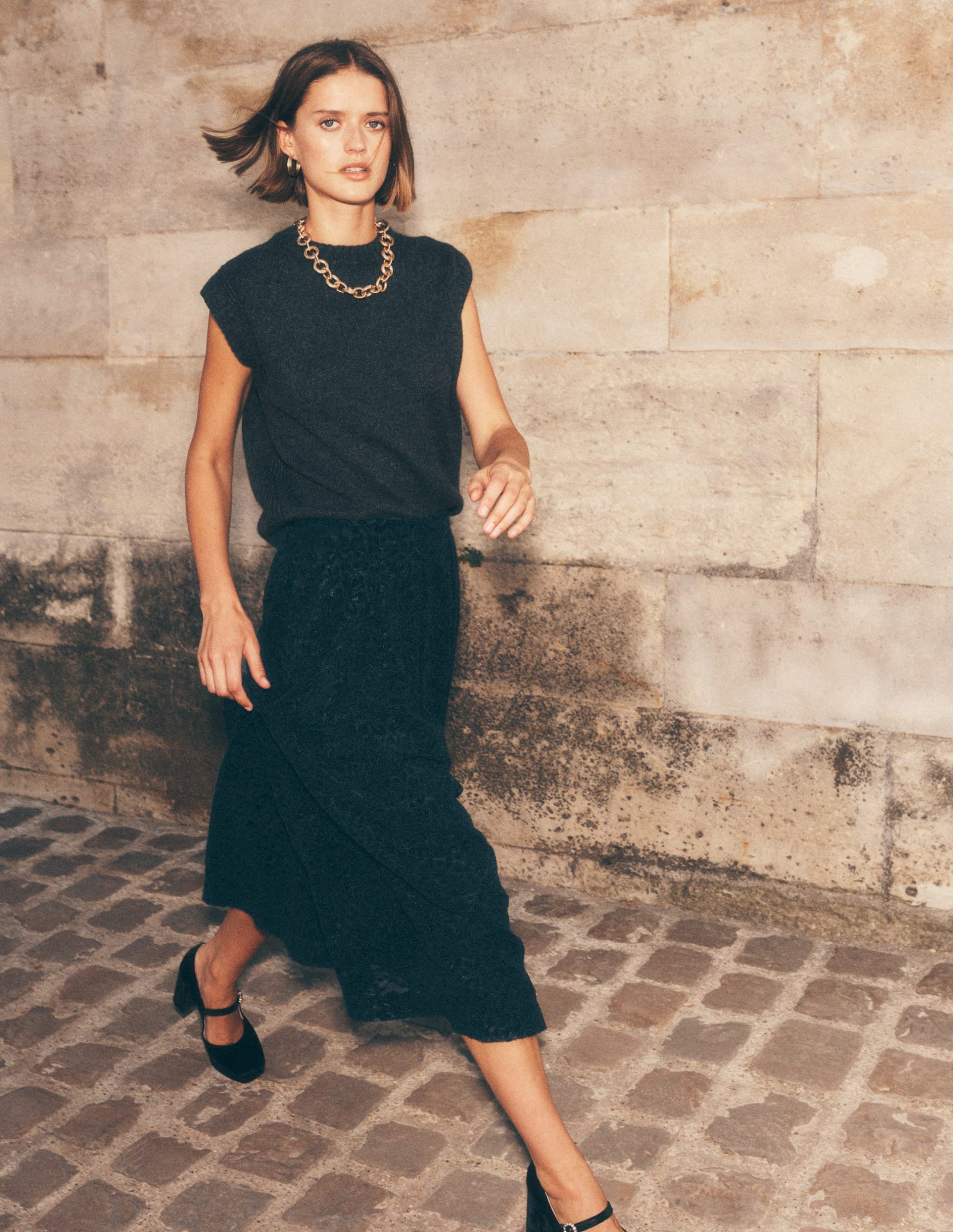 Cashmere Ribbed Trim Tank-Charcoal Melange - Image 5