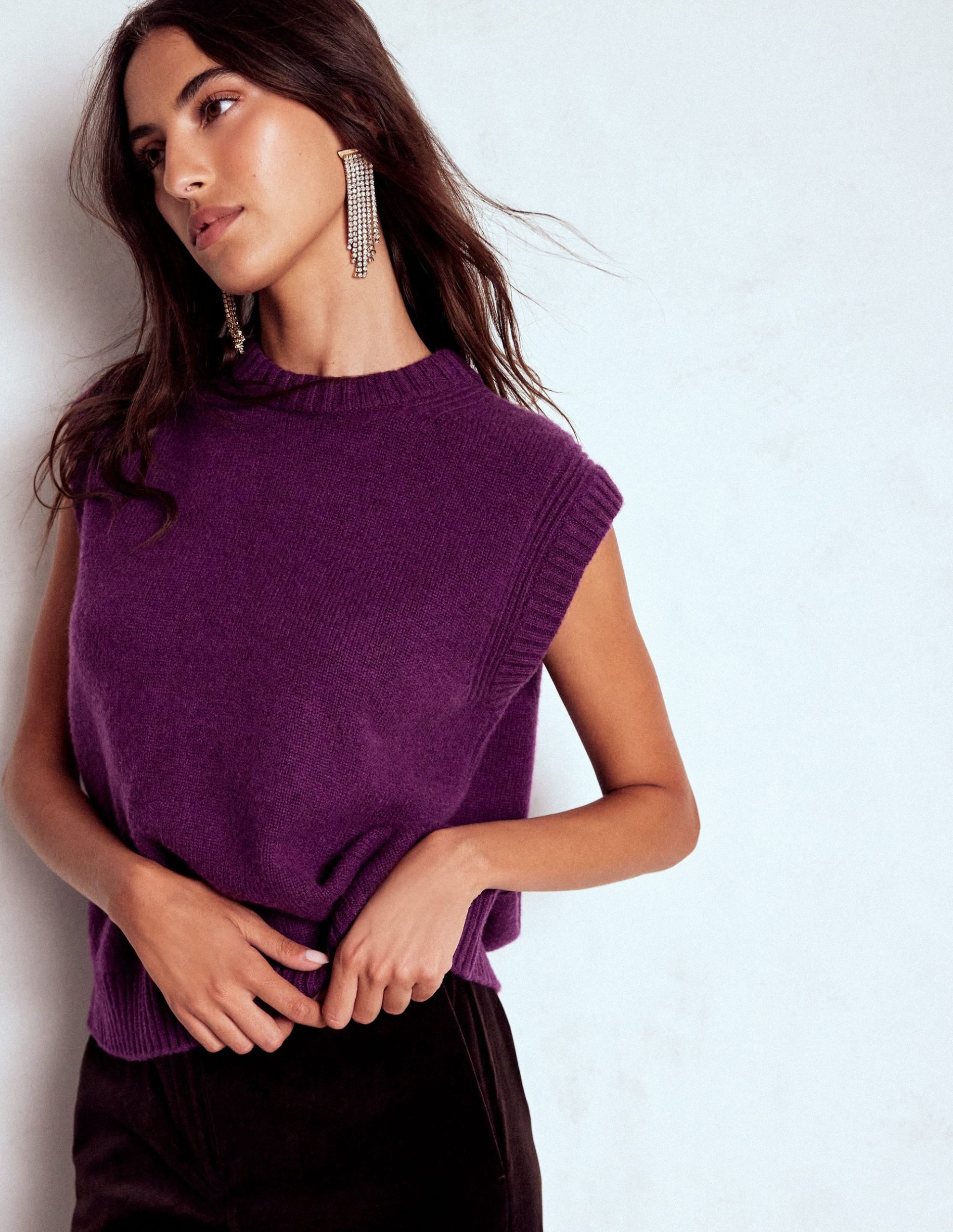 Cashmere Ribbed Trim Vest-Purple - Image 5