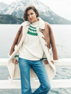 Bianca Cotton Ribbed Sweater-Warm Ivory Fair Isle