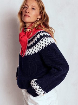 Bianca Cotton Ribbed Sweater-Navy Fair Isle