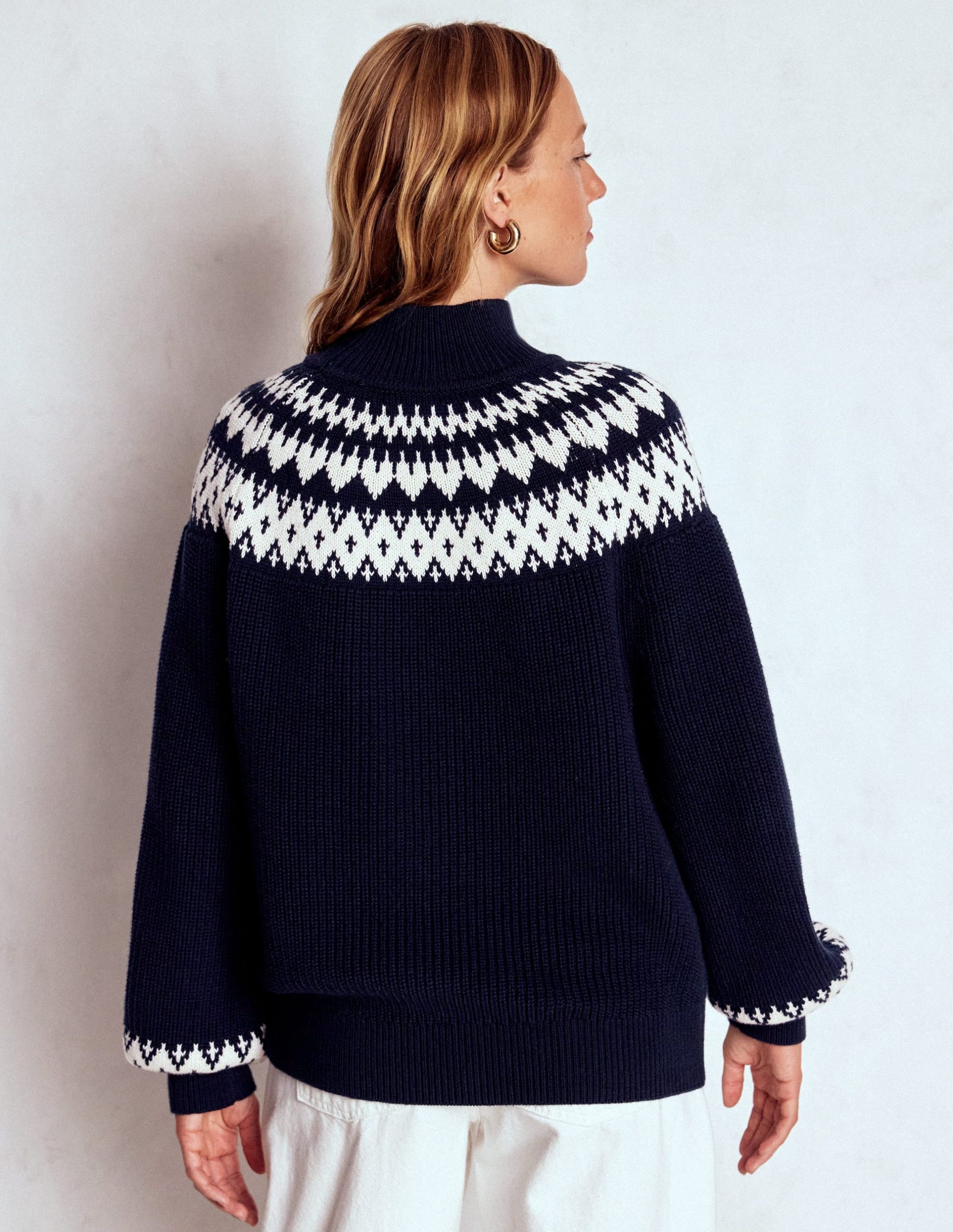 Bianca Cotton Ribbed Sweater-Navy Fair Isle - Image 3