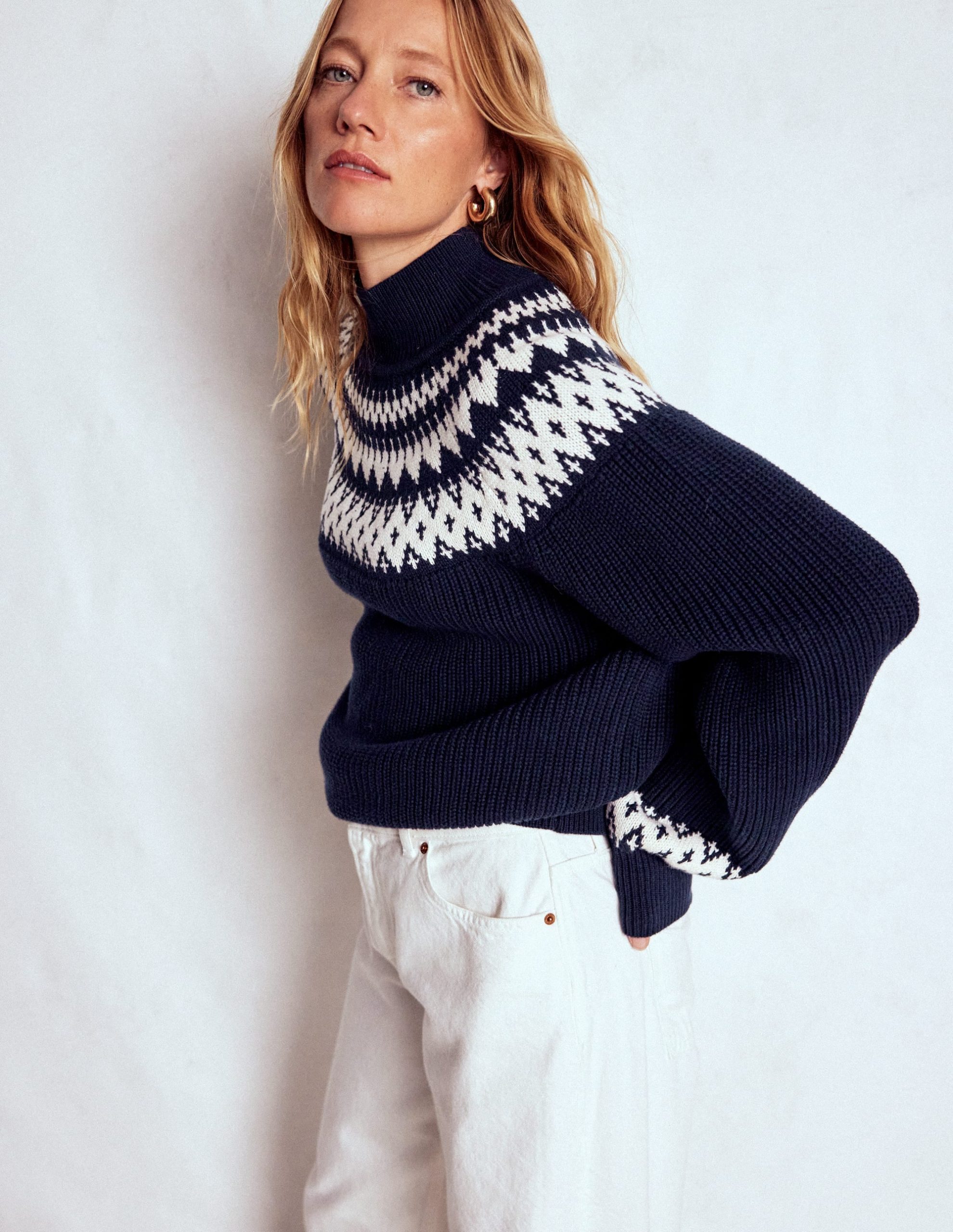 Bianca Cotton Ribbed Sweater-Navy Fair Isle - Image 5