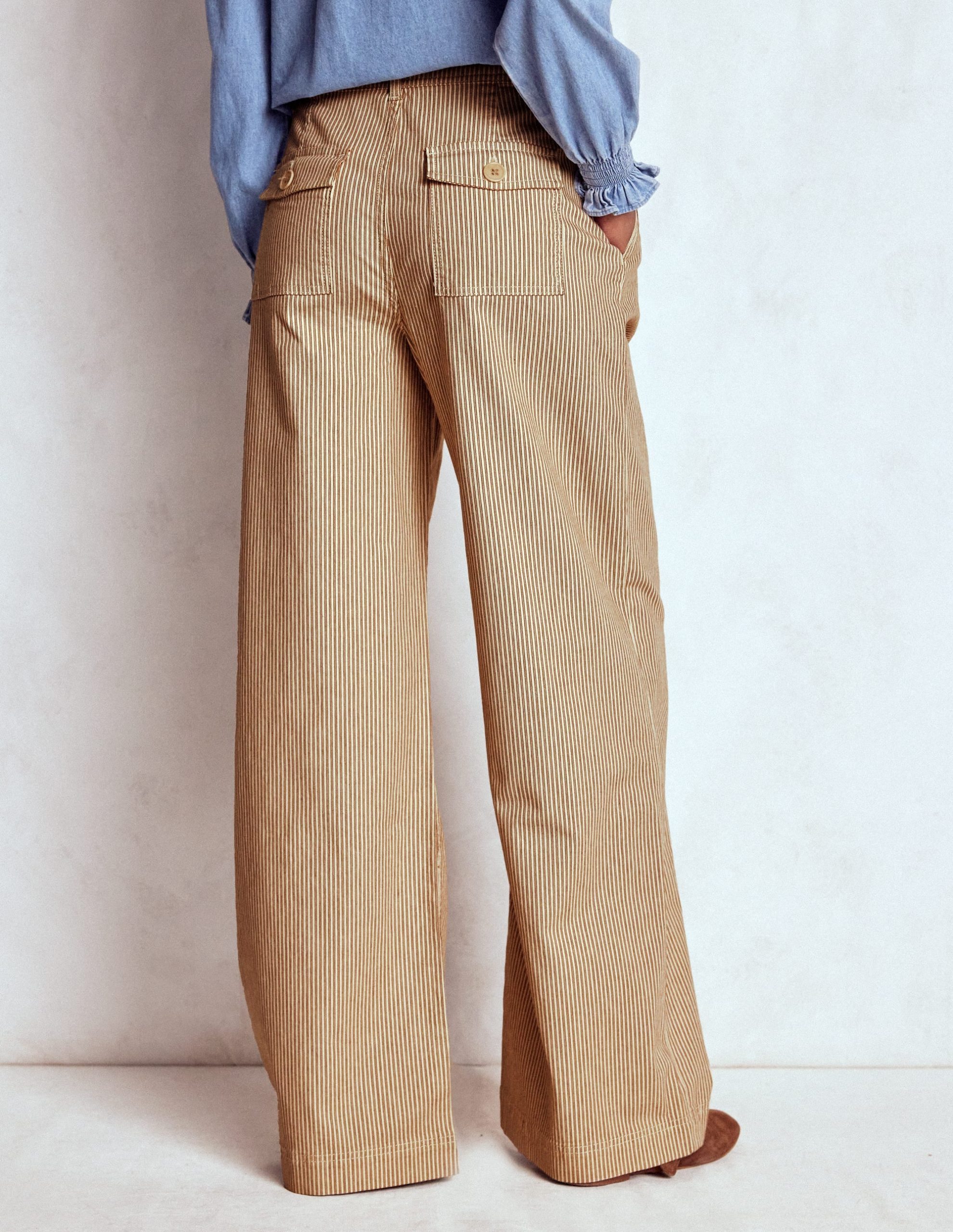 Brompton Wide Leg Trousers-Tan and Ecru Stripe - Image 3