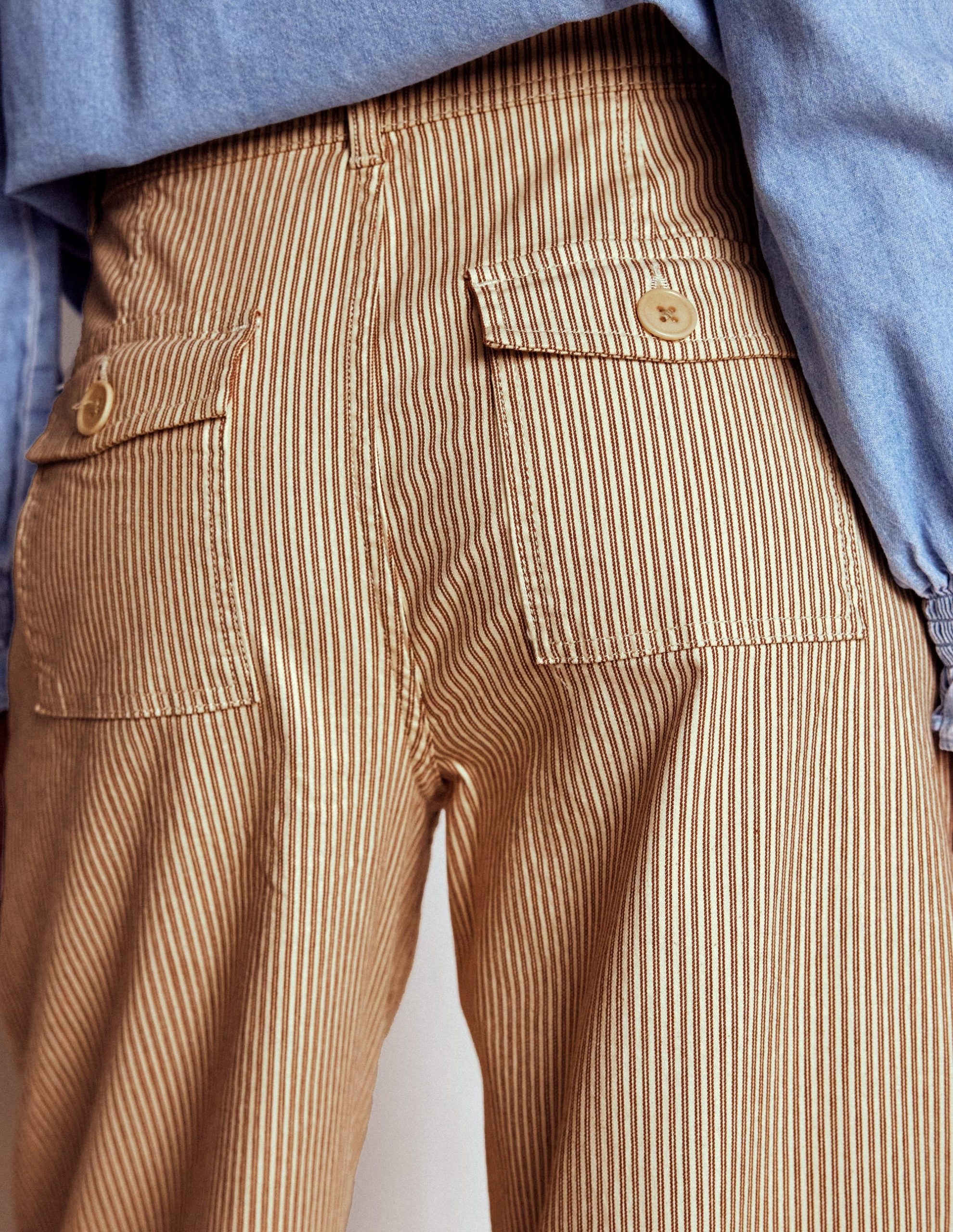 Brompton Wide Leg Trousers-Tan and Ecru Stripe - Image 4
