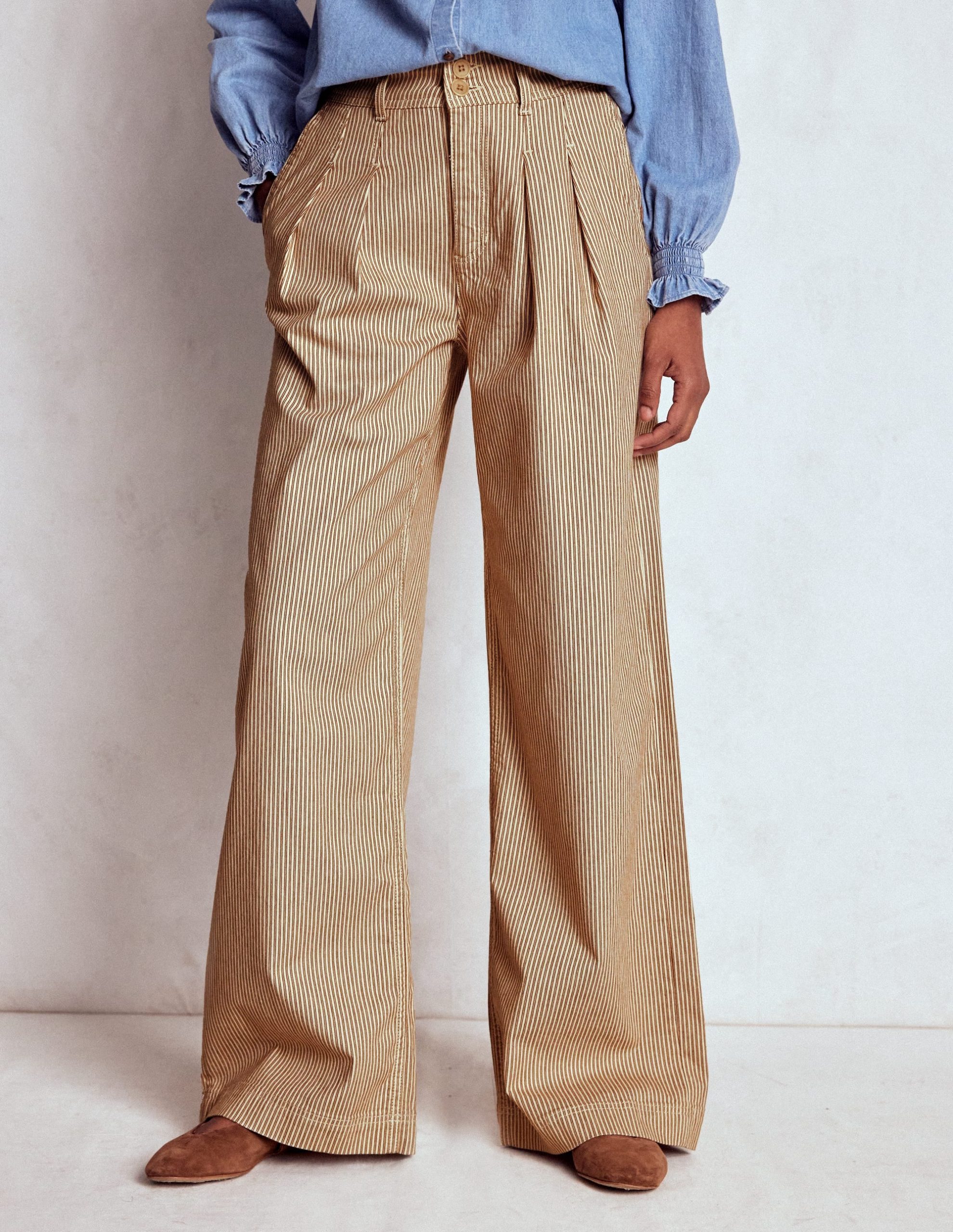Brompton Wide Leg Pants-Tan and Ecru Stripe - Image 5