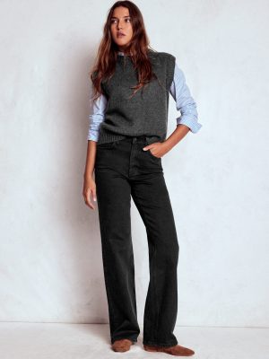 High Rise Column Leg Jeans-Black