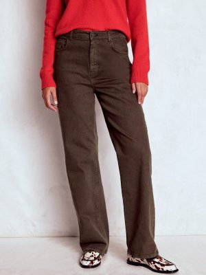 High Rise Column Leg Jeans-Chocolate Brown