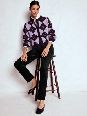 High-Waisted Cord Slim Jeans-Black