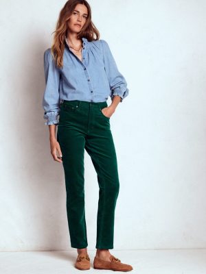 High-Waisted Cord Slim Jeans-Green