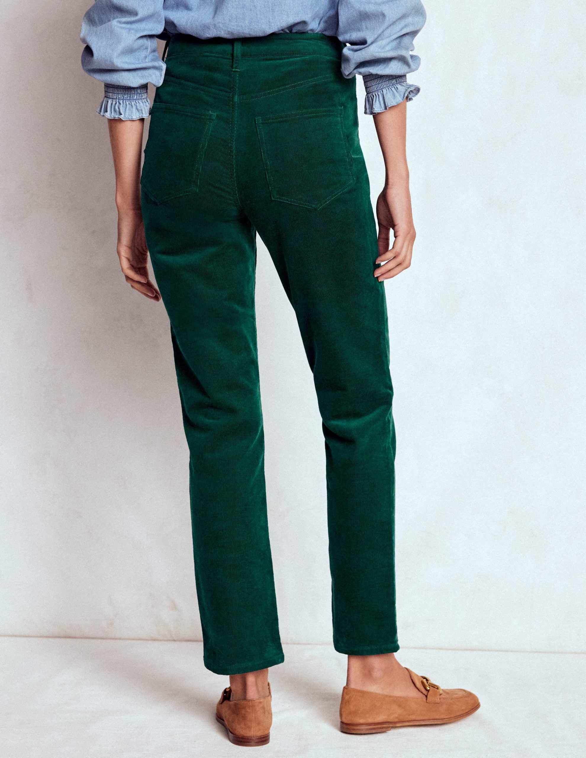 High-Waisted Cord Slim Jeans-Green - Image 3