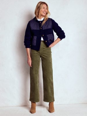 5-Pocket Cord Column Jeans-Green