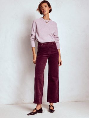 5-Pocket Cord Column Jeans-Burgundy