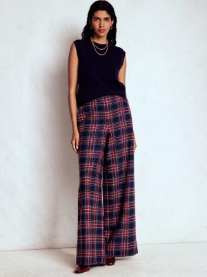 Belgravia Wool Trousers-Navy. Green and Red Check
