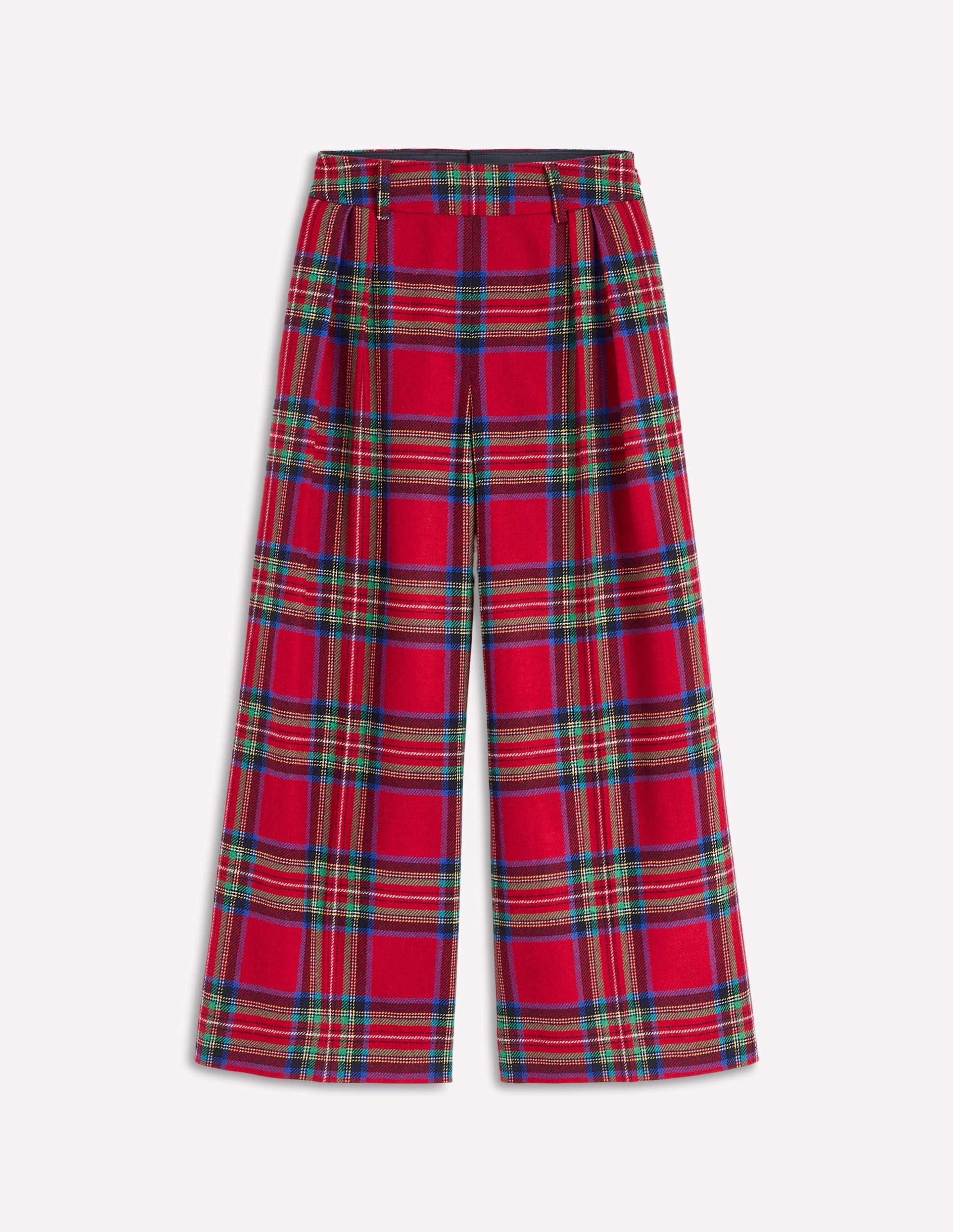 Pleated Wool Culottes-Red. Blue and Green Check - Image 6