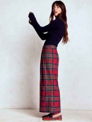 Pleated Wool Culottes-Red. Blue and Green Check