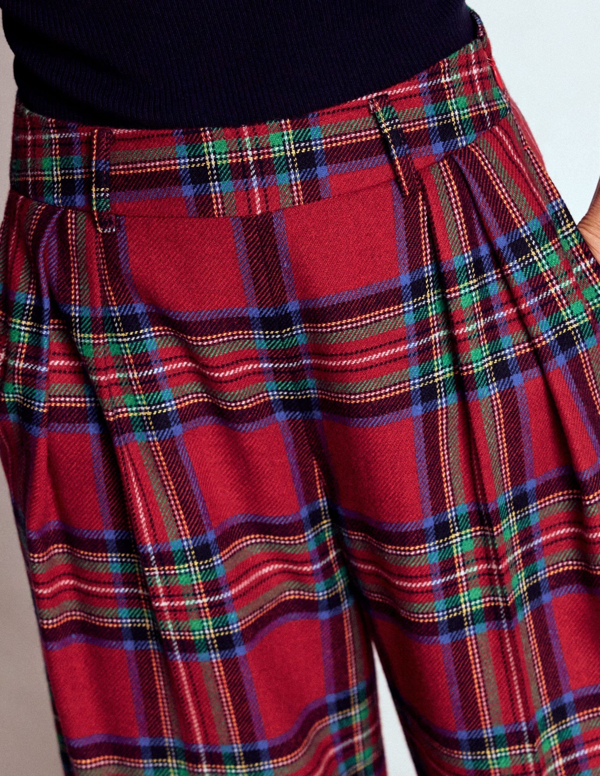 Pleated Wool Culottes-Red. Blue and Green Check - Image 2