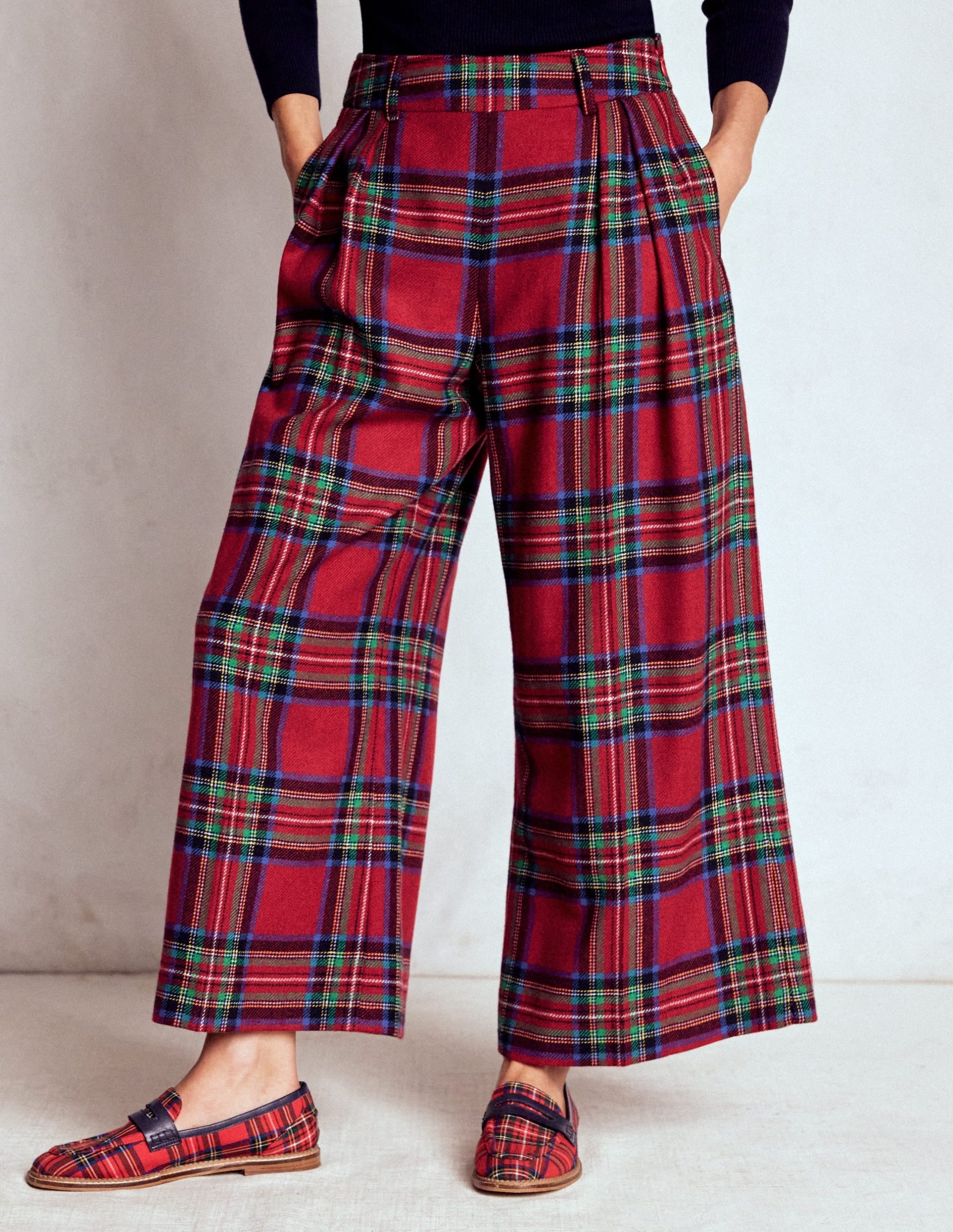 Pleated Wool Culottes-Red. Blue and Green Check - Image 4