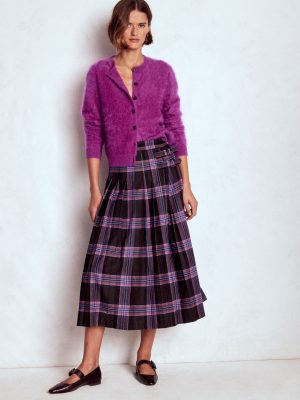 Josephine Wool Kilt Skirt-Brown. Teal & Pink Check