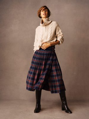 Josephine Wool Kilt Skirt-Navy. Green and Red Check