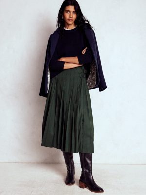 Josephine Kilt Midi Skirt-Hunter Green