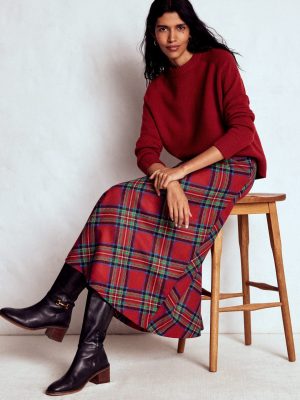 Hayley Wool Midi Skirt-Red. Blue and Green Check