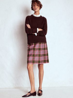 Helen Wool Kilt Skirt-Olive. Green and Pink Check