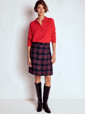 Helen Wool Kilt Skirt-Navy. Green and Red Check