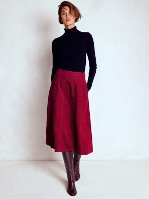 Joy Cord Midi Skirt-Burgundy Red