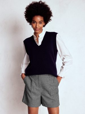 Wool Tailored Shorts-Black and Ivory Puppytooth