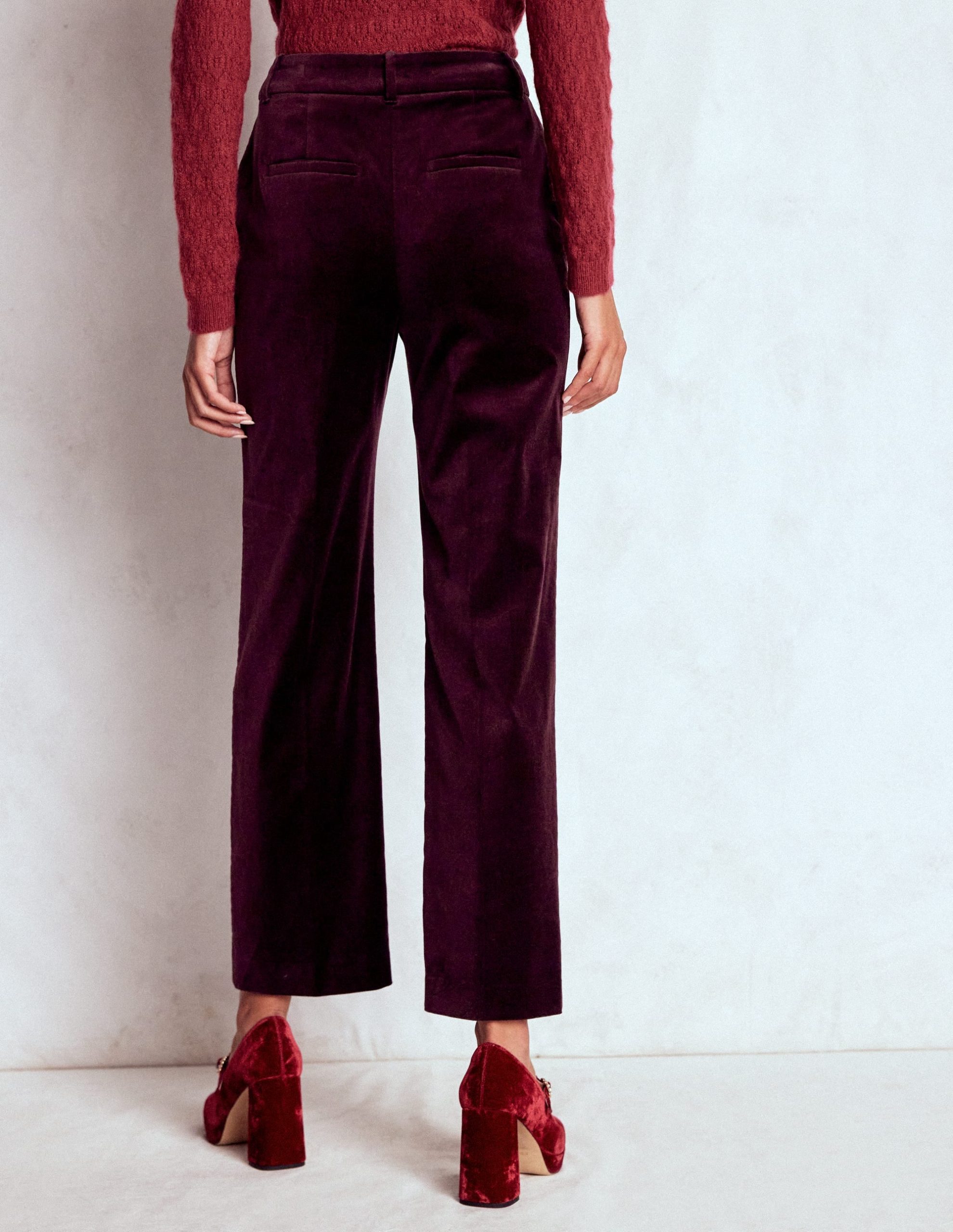 Canonbury Velvet Trousers-Dark Cherry - Image 3