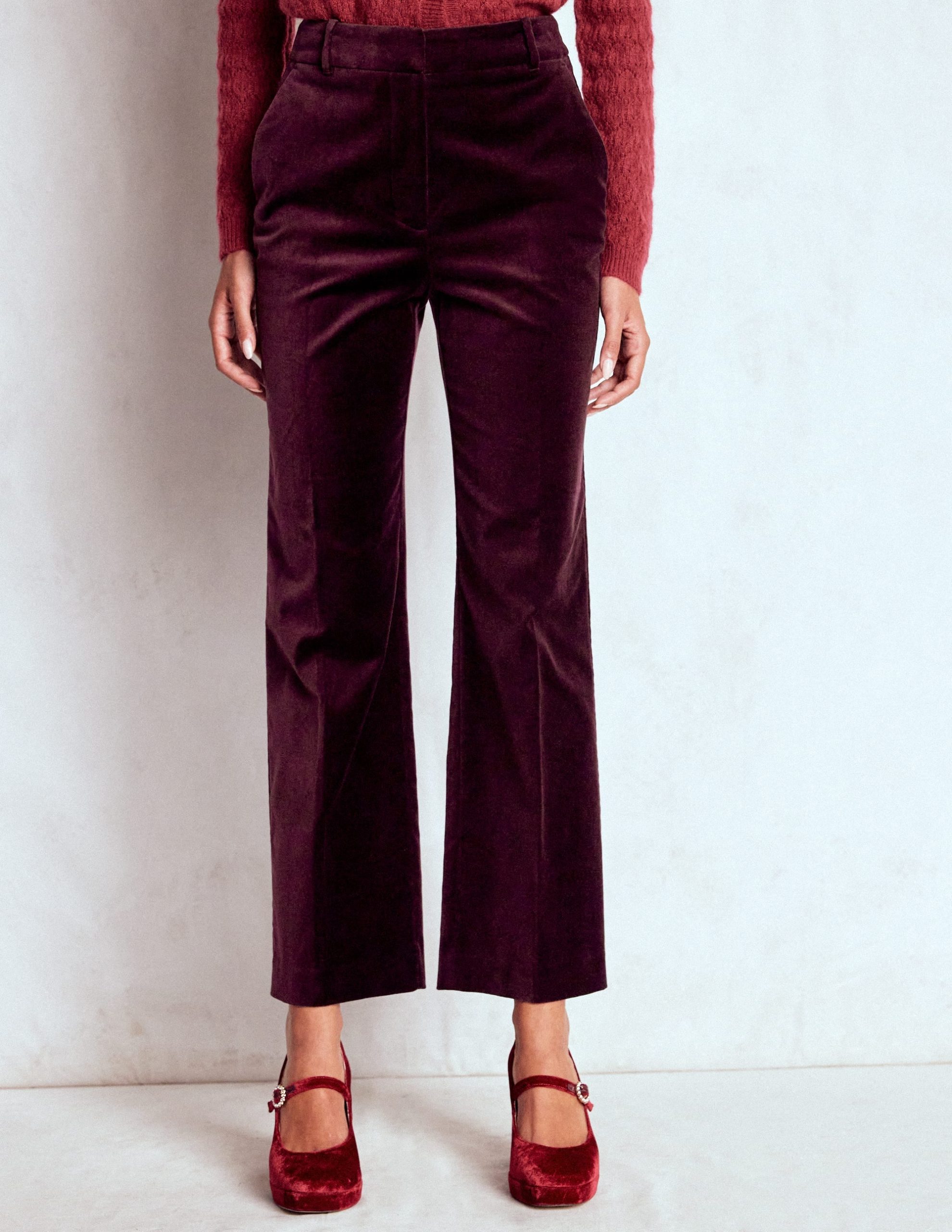 Canonbury Velvet Trousers-Dark Cherry - Image 5