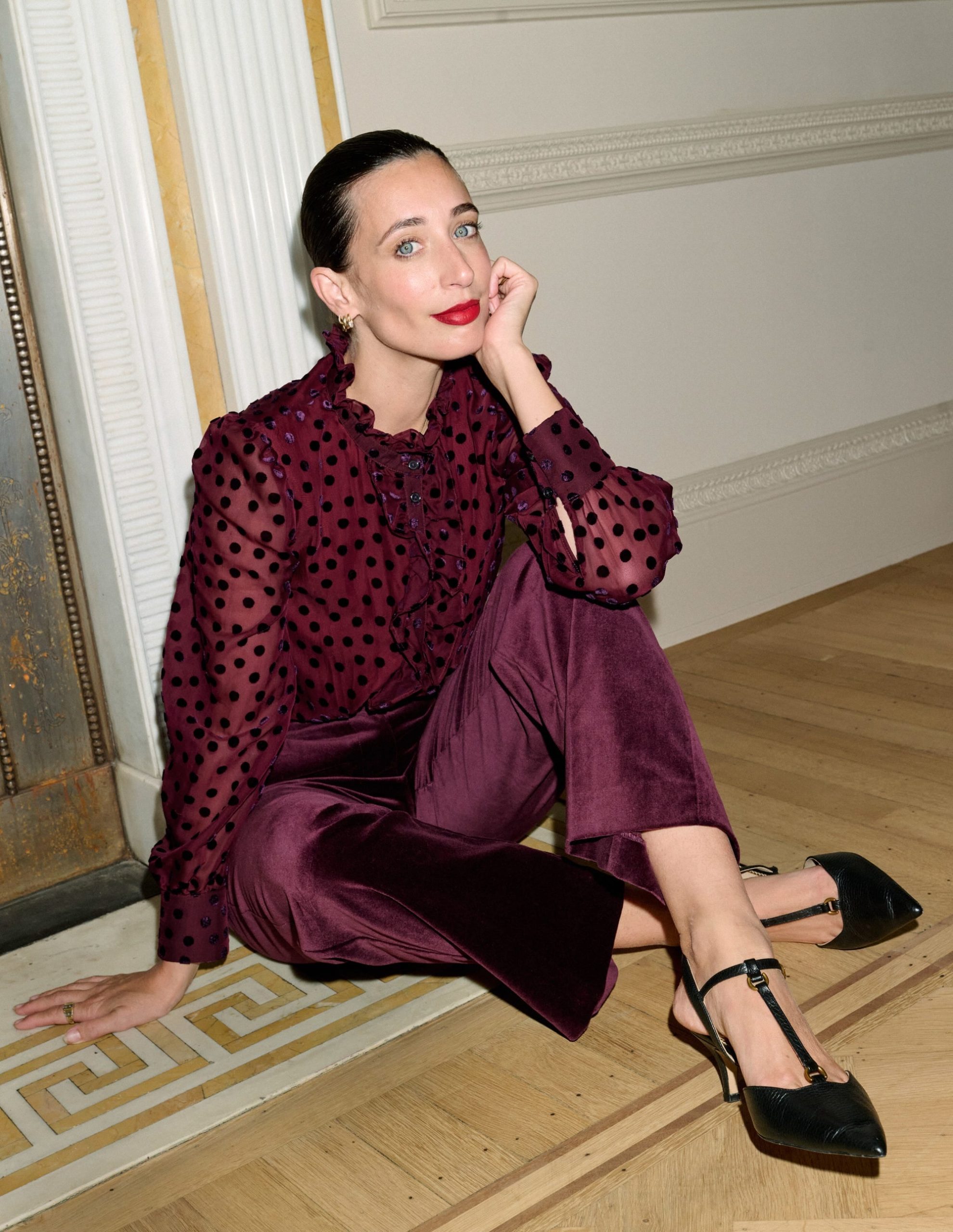 Canonbury Velvet Trousers-Dark Cherry - Image 6