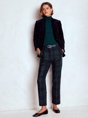 Canonbury Wool Pants-Navy and Green Tonal Check