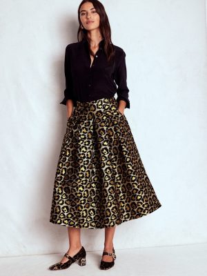 Verity Jacquard Midi Skirt-Leopard Print