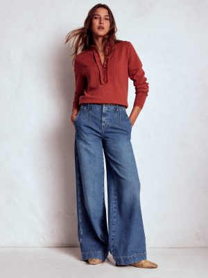 Stitch Detail Wide Leg Jeans-Mid Vintage