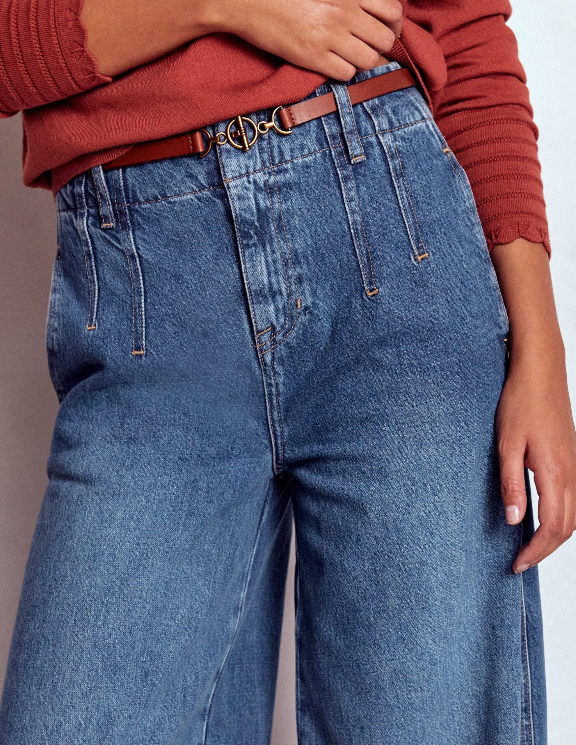Stitch Detail Wide Leg Jeans-Mid Vintage - Image 4