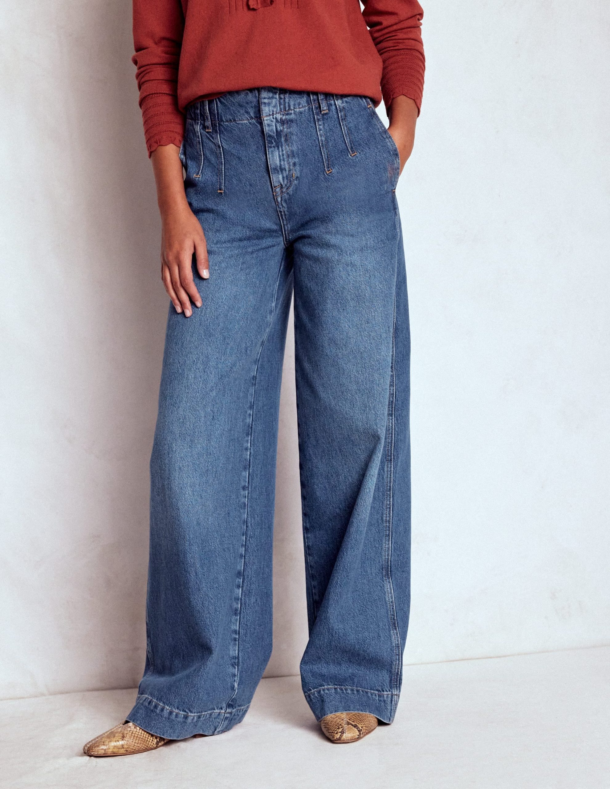 Stitch Detail Wide Leg Jeans-Mid Vintage - Image 5