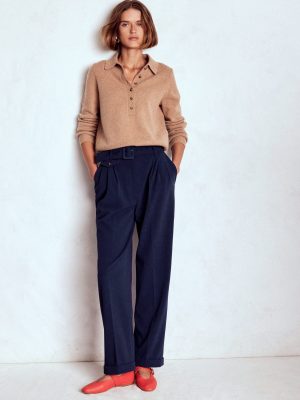 Pleat Front Trousers-Navy