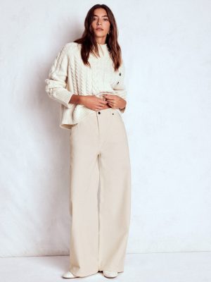 Relaxed Wide Leg  Jeans-Ecru