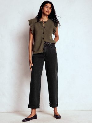 Mid Rise Straight Leg Jeans-Washed Black