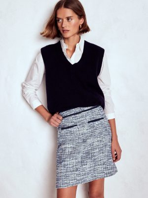 Textured A Line Skirt-Navy Texture