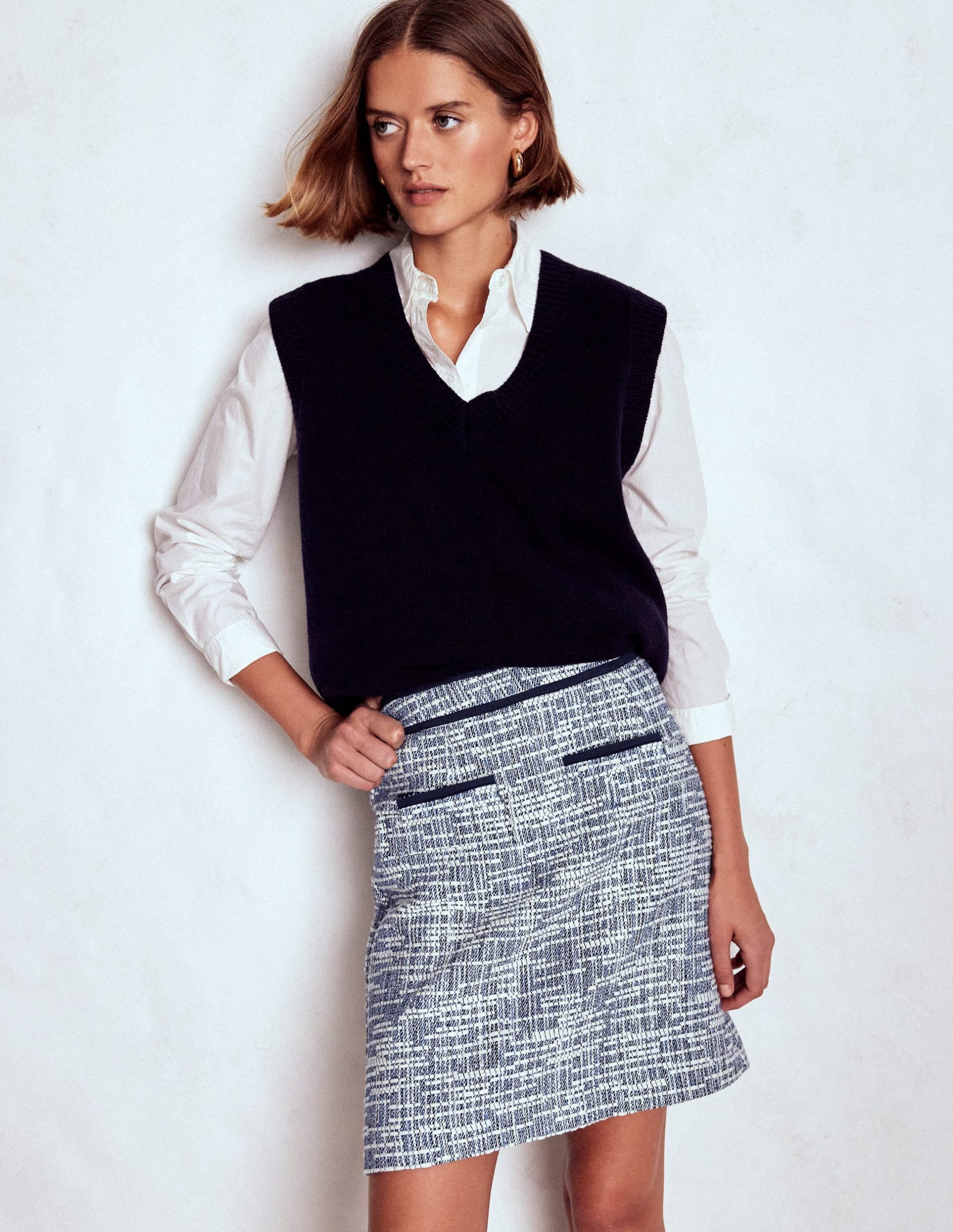 Textured A Line Skirt-Navy Texture