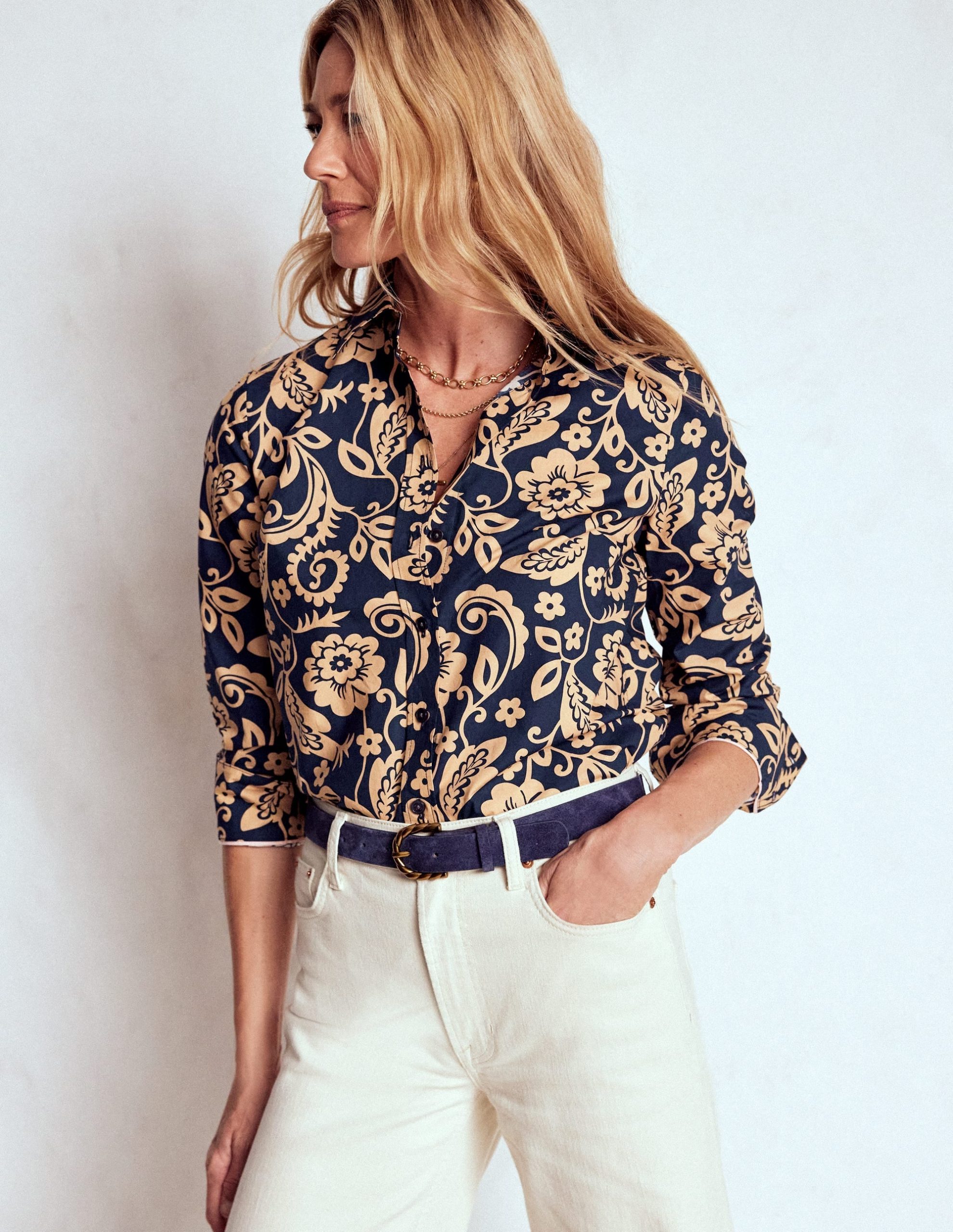 Sienna Cotton Shirt-French Navy. Ornate Flora - Image 4